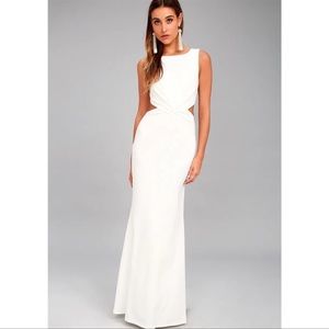 LULUs white sleeveless side cut out gown